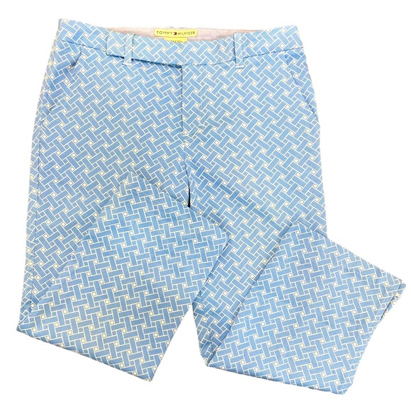 TOMMY HILFIGER STRETCH CROP BLUE PATTERNED BUSINESS PANT‎ WOMENS SIZE 10 - Picture 1 of 10